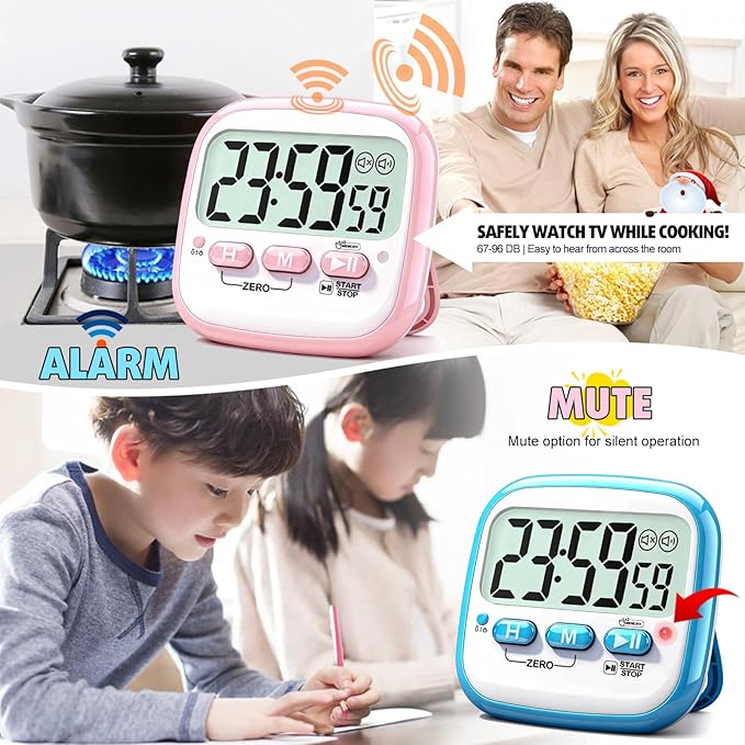 Antonki 2 Pack Classroom Timers for Kids Teachers, Magnetic Countdown Digital Kitchen Timer for Cooking, Study, Exercise, Games, Time Mangement - Loud/Silent Mode - Battery Included - Image 8