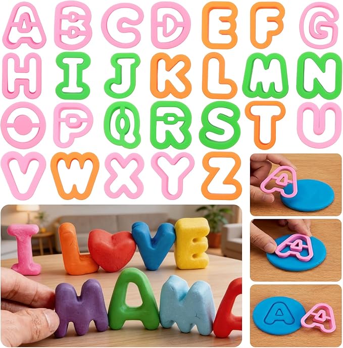 41PCS Alphabet Playdough Cutters with Mathematical Symbols & Numbers - Colorful Alphabet Cookie Cutters, Durable Fondant Letter Mold for Learning Letters Number Counting, Crafting,for 18+Ages
