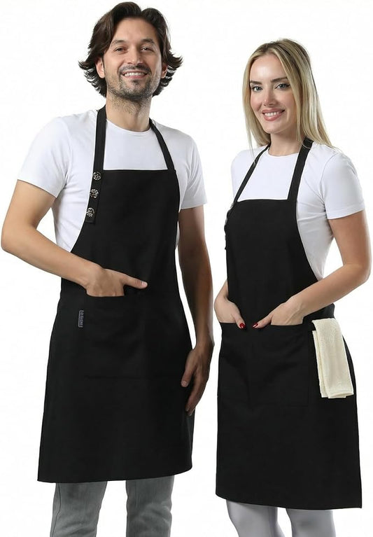 TOSHE Kitchen Apron Waterdrop Resistant Cotton Apron with adjustable Aprons for Women with Pockets Cooking Apron (2 Pack - Black) by TOSHE