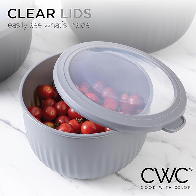 COOK WITH COLOR Prep Bowls with Lids- Wide and Deep Nesting Plastic Small Mixing Bowl Set with Lids, 12 Piece Set - Deep Bowls, Black/White - Image 4