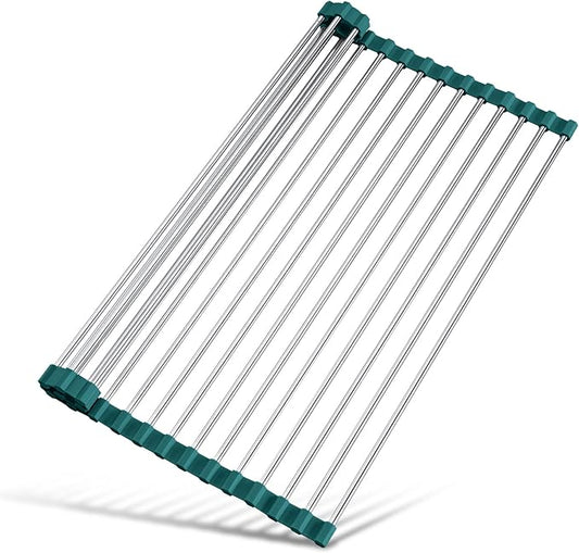 Tomorotec Stainless Steel Roll Up Dish Drying Rack, Foldable Over The Sink Rolling Drainer Rack, Multipurpose Kitchen Gadget Draining Caddy Organizer, Space Saving Sink Accessory Storage Shelf Holder by Tomorotec