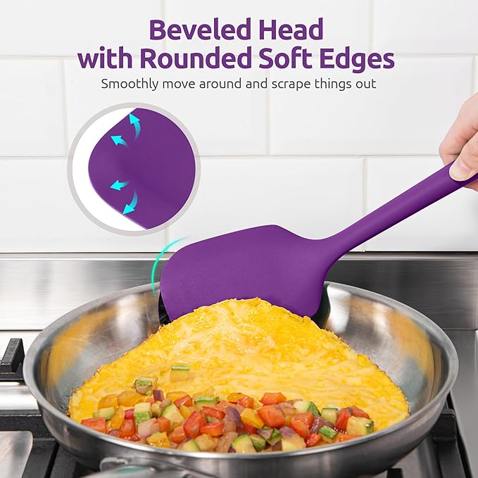 Silicone Kitchen Cooking Utensil Set: U-Taste 600ºF Heat Resistant 13.6in Extra Long Kitchen Tools, Food-Grade Non-Stick Spatula Turner Spoon Ladle for Stir Frying, Serving, Mixing (5 Pieces, Purple) - Image 6