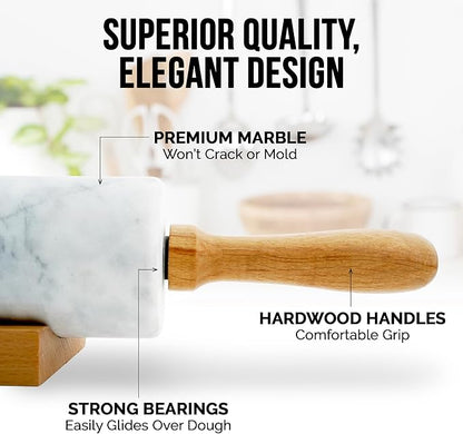 Zulay Kitchen 17-Inch Marble Rolling Pin With Stand - Polished Marble Rolling Pins For Baking With Long Beechwood Handle - Non-stick Roller Pin For Baking Pastries, Bread & Pizza - Image 3
