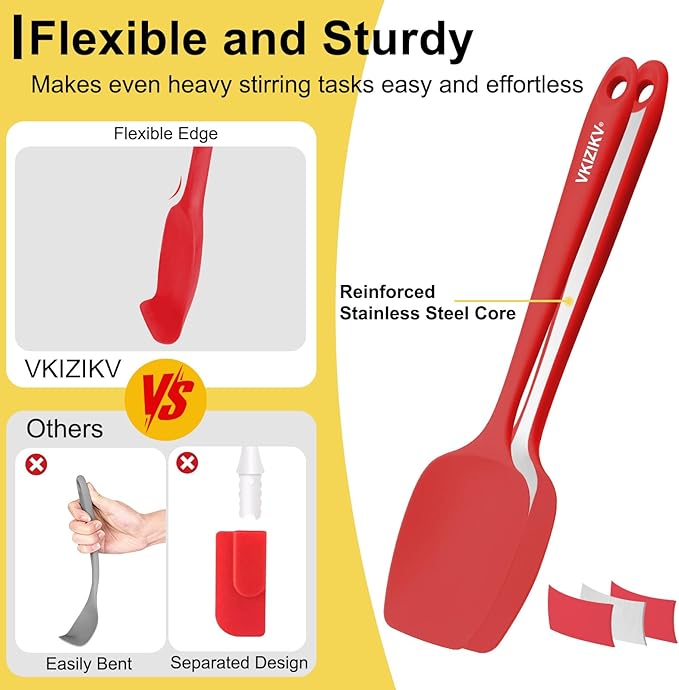4 Pcs Silicone Spoon Spatula Set, 11.4 In, Food Grade Rubber Spatulas for Cooking, Baking, Mixing, 600°F Heat Resistant, Nonstick and Flexible Kitchen Utensils, Seamless Spoonula (Red)