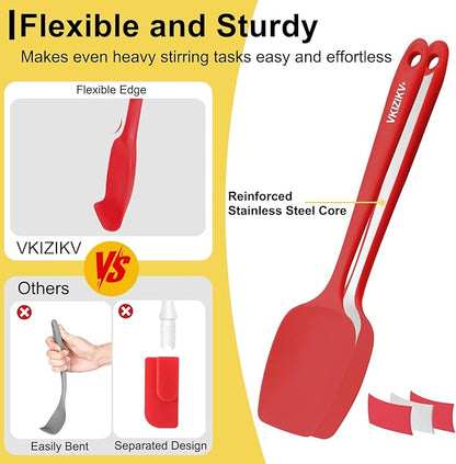 4 Pcs Silicone Spoon Spatula Set, 11.4 In, Food Grade Rubber Spatulas for Cooking, Baking, Mixing, 600°F Heat Resistant, Nonstick and Flexible Kitchen Utensils, Seamless Spoonula (Red)