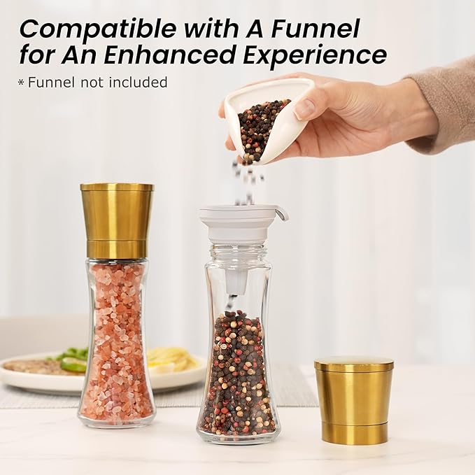 VEVOK CHEF Gold Salt and Pepper Grinder Mill Set Stainless Steel Pepper Shaker Adjustable Ceramic Coarseness Salt Grinder Black Pepper Spice Grinder Mill - Image 7
