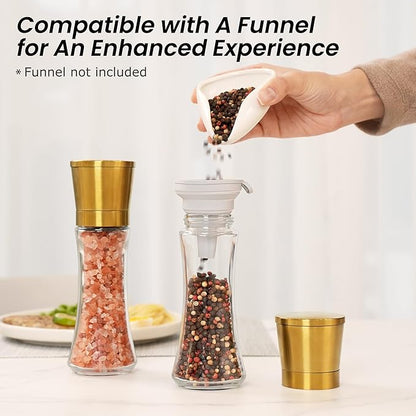 VEVOK CHEF Gold Salt and Pepper Grinder Mill Set Stainless Steel Pepper Shaker Adjustable Ceramic Coarseness Salt Grinder Black Pepper Spice Grinder Mill - Image 7