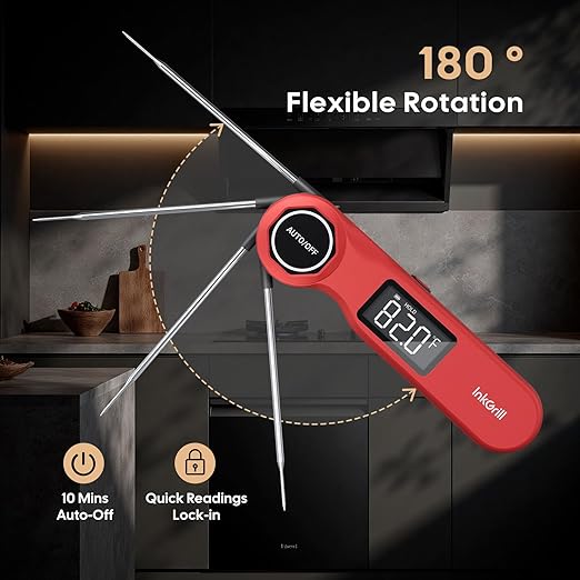 Rechargeable 0.5 Sec Reading Instant Read Meat Thermometer for Cooking, Digital Food Thermometer with High Precision Sensor, 1.42" Big Screen Waterproof Magnetic Meat Thermometer for Steak Fry Candy