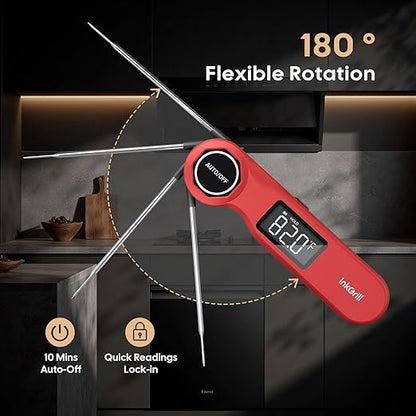 Rechargeable 0.5 Sec Reading Instant Read Meat Thermometer for Cooking, Digital Food Thermometer with High Precision Sensor, 1.42" Big Screen Waterproof Magnetic Meat Thermometer for Steak Fry Candy