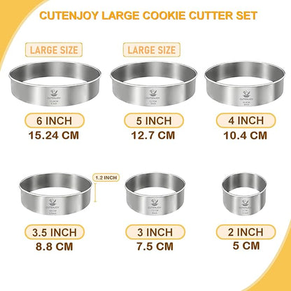 6 PCS Round Cookie Cutters (2, 3, 3.5, 4, 5, 6 Inch), Stainless Steel Biscuit Cutters For Baking, Large Circle Cookie Cutter for Baking, Pastry, Donuts, Fondant, Sandwich - Image 3