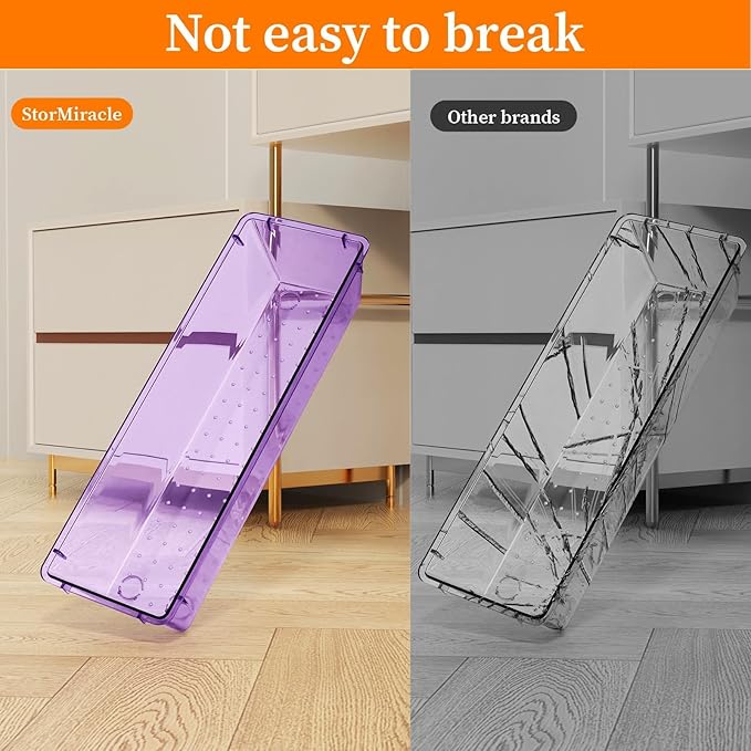 StorMiracle 32 PCS Clear Plastic Drawer Organizer Set, 4-Size vanity organizer Trays and Storage Bins for Makeup, Jewelry and Gadgets in Bedroom, Bathroom and Office, Clear Purple - Image 4