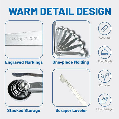 8PCS Measuring Spoons, Premium Heavy Duty Stainless Steel Measuring Spoons Cups Set, Small Tablespoon with Metric and US Measurements, Set of 8 for Measuring Dry and Liquid Ingredients - Image 4