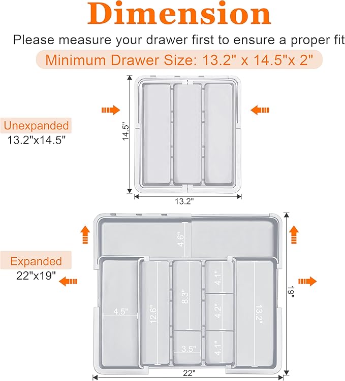Spaclear Large Utensil Drawer Organizer Expandable Silverware Organizer for Kitchen Drawer Adjustable Cooking Utensil Holder Cutlery Flatware Tray Spatula Tools Gadgets Storage Dividers Plastic Grey - Image 4