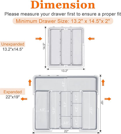 Spaclear Large Utensil Drawer Organizer Expandable Silverware Organizer for Kitchen Drawer Adjustable Cooking Utensil Holder Cutlery Flatware Tray Spatula Tools Gadgets Storage Dividers Plastic Grey - Image 4