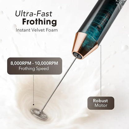 Zulay Kitchen Rechargeable Milk Frother Handheld - Lux 4 Whisks, Powerful 2-Speed Motor, Waterproof, 2000mAh Battery - Drink Mixer for Latte, Cappuccino, Matcha & Protein Powder - Dark Copper - Image 6