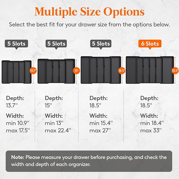 Lifewit Utensil Organizer for Kitchen Drawers, Expandable Cooking Utensil Tray, Adjustable Cutlery Silverware Flatware Holder, Plastic Spatula Tools Storage Divider, 18- 30 x 18.5", Black - Image 2