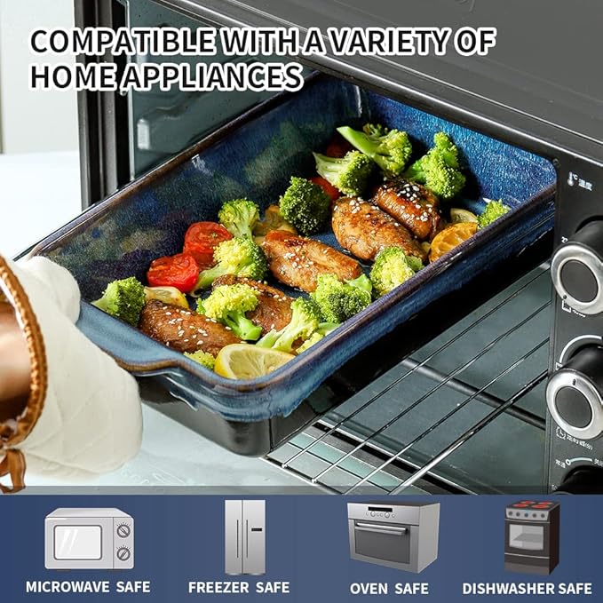 KOOV Bakeware Set, Ceramic Baking Dish, Rectangular Casserole Dish, Lasagna Pan, Baking Pans for Cooking, Cake Dinner, Kitchen, 9 x 13 Inches, Reactive Glaze 3-Piece (Nebula Blue) - Image 6