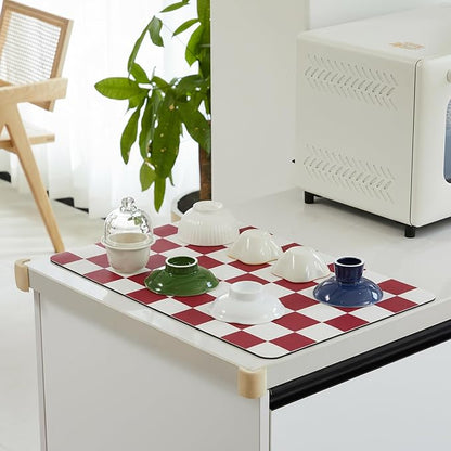 Ohocut Red Checkered Dish Drying Mat for Kitchen Counter, Coffee Bar Station Accessories, Retro Cute Aesthetic Modern Absorbent Drainer Mat Kitchen Drying Mat Easy Clean 19" x 12" - Image 3