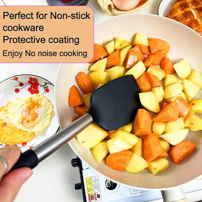 KLAQQED 5Pcs Silicone Spatula Heat Resistant Long Large Spatulas Set for Nonstick Cookware, Rubber Pancake Fish Turner Spatula for Kitchen Use Silicone Cooking Kitchen Utensils Set Black