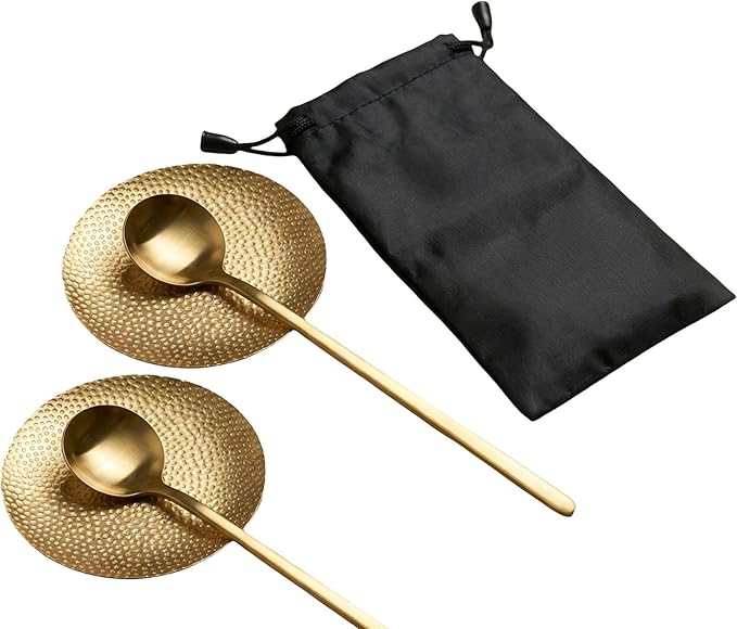 Simmer Stone Small Brass Coffee Spoon Rest for Coffee Bar - 3 Inch Gold Spoon Holder Set for Tea Station & Counter - Cute Round Mini Dish for Teaspoon, Tea Bag & Stirrer - Kitchen Decor Gift (2) by SIMMERSTONE