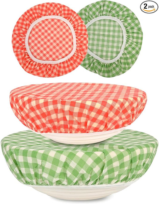 Reusable Bowl Covers for Bread Proofing（2 Large）- Cotton Beeswax Bowl Covers Reusable with Elastic Rim, Sourdough Bowl Cover for Food Storage and Food Preservation (10INCH) (checkered)