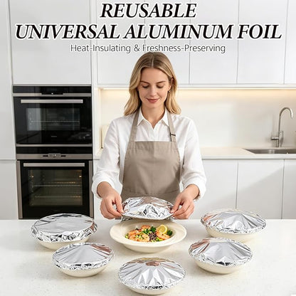 Reusable Aluminum Foil Food Cover, Heat-Insulating, Freshness-Preserving, Flexible Kitchen Lids for Meal Prep Baking Leftovers and Food Storage (50)