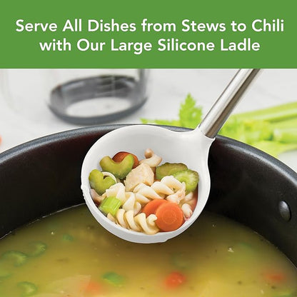 Tovolo Silicone Ladle With Stainless Steel Handle Deep Soup Ladle for Cooking Canning Serving Soup Punch Stew Sauce, Large Kitchen Utensil Spoon Dishwasher Safe BPA Free Silicone White - Image 2