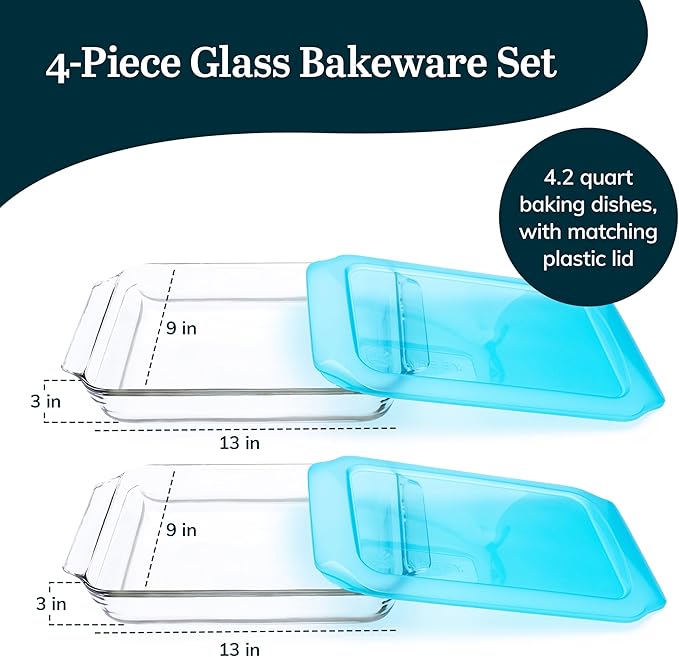 Libbey Baker’s Premium 2 Piece Glass Baking Dish Set, Stackable Casserole Dish with Lid Set, Baking Glassware for Casseroles, Lasagna, Brownies, Cakes - Image 3