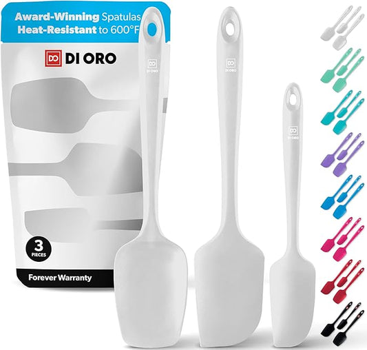 DI ORO Silicone Spatula Set - Rubber Kitchen Spatulas for Baking, Cooking, & Mixing - 600°F Heat-Resistant & BPA Free Silicone Scraper Spatulas for Nonstick Cookware - Dishwasher Safe (3pc, Stone) by DIORO