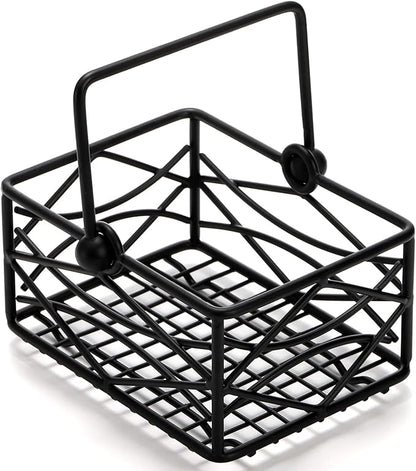 Yarlung 2 Pack Sugar Packet Basket Metal Wire Tea Bag Holder with Removable Stylish Handle, 4.7x3.5x2.5 Inches Coffee Bar Packet Coffee Pod Holder for Coffee Table, Office, Elegant Black