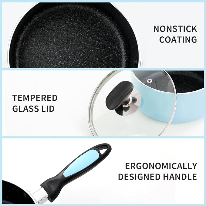 Nonstick Saucepan Set with Lid, Non Stick 1Qt & 2Qt Sauce Pan Set with Glass Lid Small Pot for Home Kitchen - Image 5