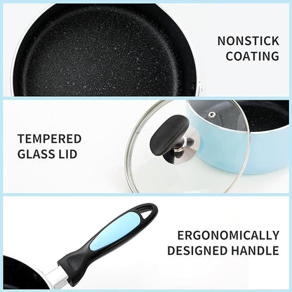Nonstick Saucepan Set with Lid, Non Stick 1Qt & 2Qt Sauce Pan Set with Glass Lid Small Pot for Home Kitchen - Image 5