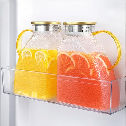 WARMSIMPLE 2 Pack Glass Pitcher With Handle And Lid, Large 2 Liter Glass Water Pitcher For Fridge, 68oz glass Tea pitcher Hot And Cold Iced Juice Coffee Milk, Jug Carafe For Beverages Drink by WARMSIMPLE
