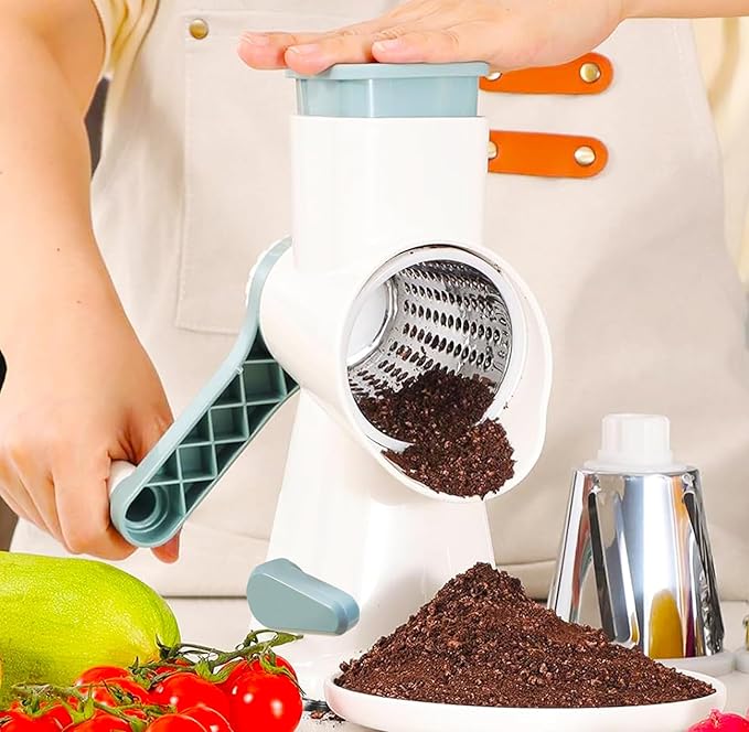 Dachenus Cheese Grater Rotary Cheese Grater,Versatile Cheese Shredder,Blades for Shredding, Grating, Slicing,Cheese Shredder with Suction Base and Cleaning Brush Kitchen Gift(white)
