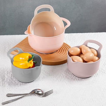 BoxedHome Nesting Plastic Mixing Bowl Set with Pour Spouts and Handles - Non Slip Bottom, BPA free Microwave & Dishwasher Safe(Khaki Pink, 4 Pack) - Image 5