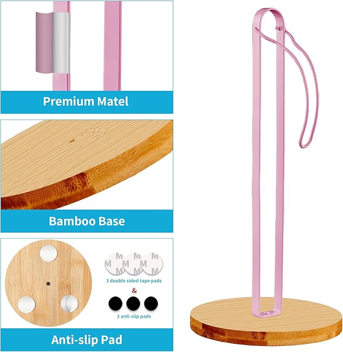 Wood Paper Towel Holder Countertop, TONLEA Kitchen Paper Towel Holder FreeStanding with Fixer for Kitchen and Bathroom Organization, Kitchen Roll Holder for Standard and Large Rolls - Image 5