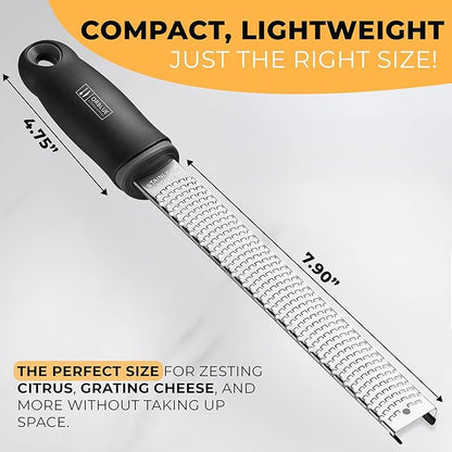 Orblue Lemon Zester & Cheese Grater - Premium Citrus Zester, Kitchen Grater for Parmesan, Chocolate, Fruits, Vegetables, Ginger, Garlic, Nutmeg - Stainless Steel Blades with Protective Cover, Black - Image 2