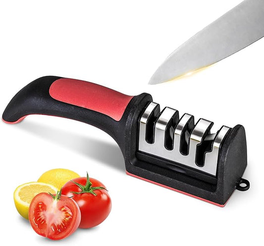 Professional 4-in-1 Knife Sharpener with Tungsten Steel & Ceramic Slots, Manual Sharpener for Chef Knives, Scissors & Straight Edge Blades - Home Kitchen Tool by Linatikou