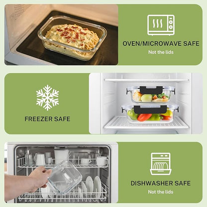 8 Pack Borosilicate Glass Food Storage Containers with Lids, Glass Meal Prep Containers, Airtight Bento Lunch Boxes with Snap Locks, Oven, Freezer and Dishwasher Safe, BPA Free, Kitchen Storage Set - Image 4