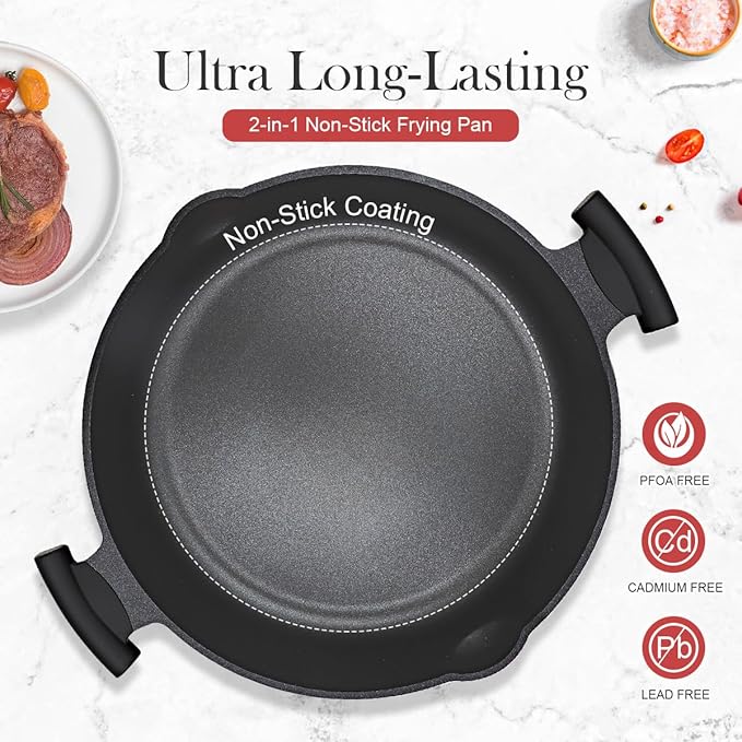 AIKENBBKK Frying Pan Skillet Nonstick with Lid, 14 Inch Large Deep Saute Pan, Big Induction Pan Non Stick, 2-1 Cooking Cookware with Helper Handle, Family Size, Suitable for All Stoves, PFOA-Free, Red - Image 5