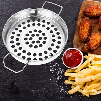 Housoutil Big Hole Colander with Handle, Stainless Steel hole Colander Strainer, Kitchen Steamer for Spaghetti, Noodles, Vegetables and Fruits