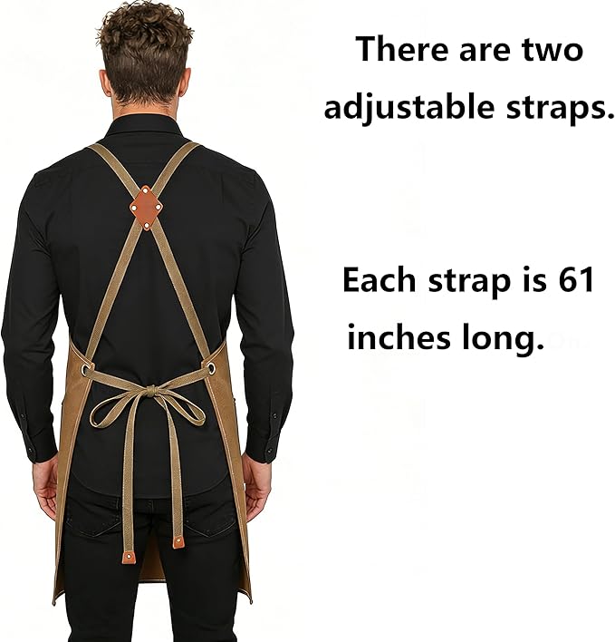 AFUN Chef Aprons for Men Women with Oversized Pockets, 16-Ounce Cotton Canvas Cross Back Heavy Duty Work Apron (Brown) - Image 4