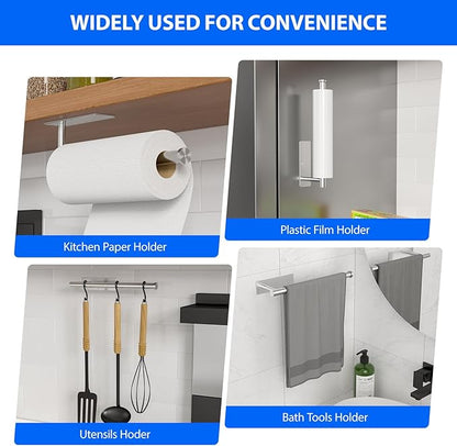 Paper Towel Holder Under Cabinet, Self-Adhesive,No Drilling, Stainless Steel, Wall-Mounted for Kitchen and Bathroom, Easy Install, Durable, Space-Saving, Ideal for Home, RV (Sliver, 1 Pack) - Image 4