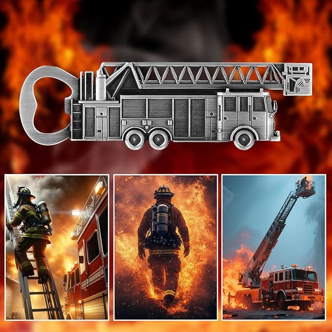 Fire Truck Bottle Opener – Firefighter Gifts for Men, Dad, Grandpa – Silver Fire Truckt-Shaped Bar Accessory with Gift Box – Perfect for Birthday Fathers Day Christmas BBQ Camping