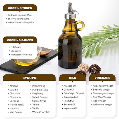 500ml Green Olive Oil Dispenser Bottle,17oz Glass Oil and Vinegar Cruet with Pourers and Funnel,Oil Bottles for Kitchen, Dispenser Bottle with Drip Free Spouts
