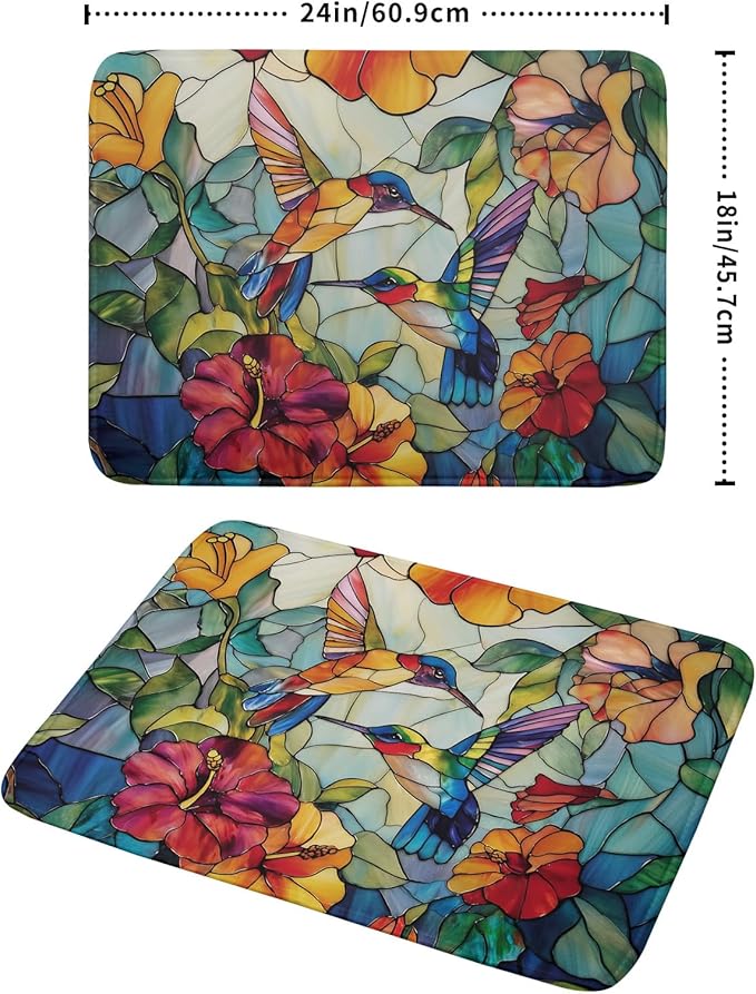 Spring Summer Dish Drying Mat for Kitchen Counter Hummingbird Microfiber Absorbent Dish Draining Reusable Washable Foldable Extra Large 18"x24" - Image 2