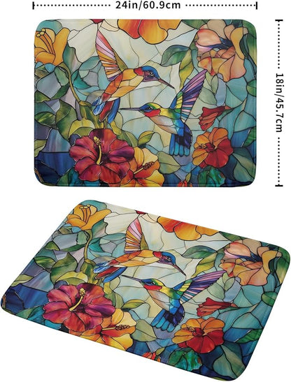 Spring Summer Dish Drying Mat for Kitchen Counter Hummingbird Microfiber Absorbent Dish Draining Reusable Washable Foldable Extra Large 18"x24" - Image 2