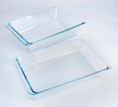 Set of 2 pcs Tempered Glass Baking Dish Set, Deep and Classic Borosilicate Glass Baking Dish Set (5.4L+4.2L). Oven, Microwave, Refrigerator and Dishwasher Safe.
