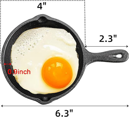 Hiceeden 4 Pack Mini Cast Iron Skillet, 4" Small Frying Pans with Double Drip-Spouts for Stove, Oven, Grill Safe, Indoor and Outdoor Use, Non-stick - Image 2