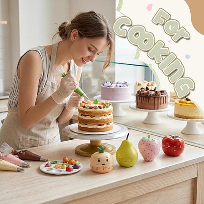 Amylove 4 Pieces Cute Kitchen Timer, Animal Mechanical Manual, Tomato, Strawberry, Pineapple, Pear, 60 Minutes Loud Alarm Egg Windup Timer, for Adults Christmas Home Cooking Baking Fitness Beauty